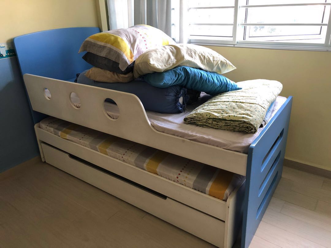 Triple Bunk Bed For Kids Roll Out Trundle Babies Kids Baby Nursery Kids Furniture Childrens Beds On Carousell