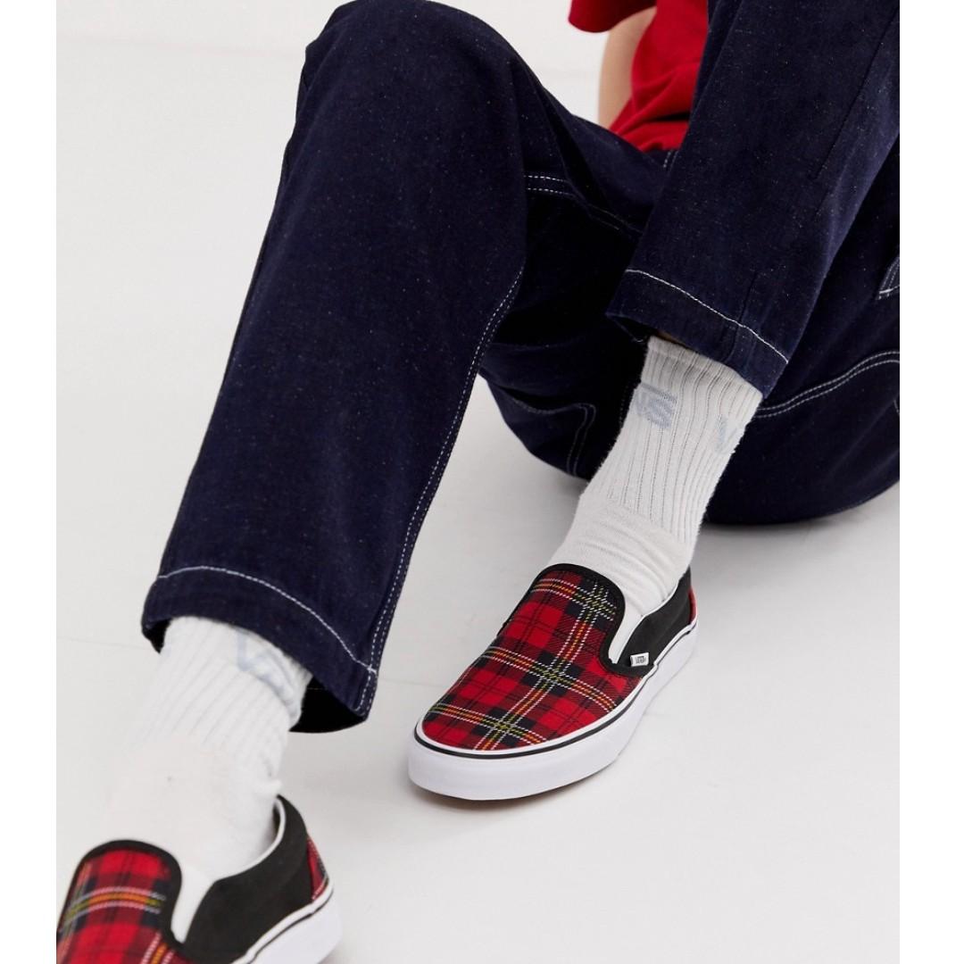red check vans slip on