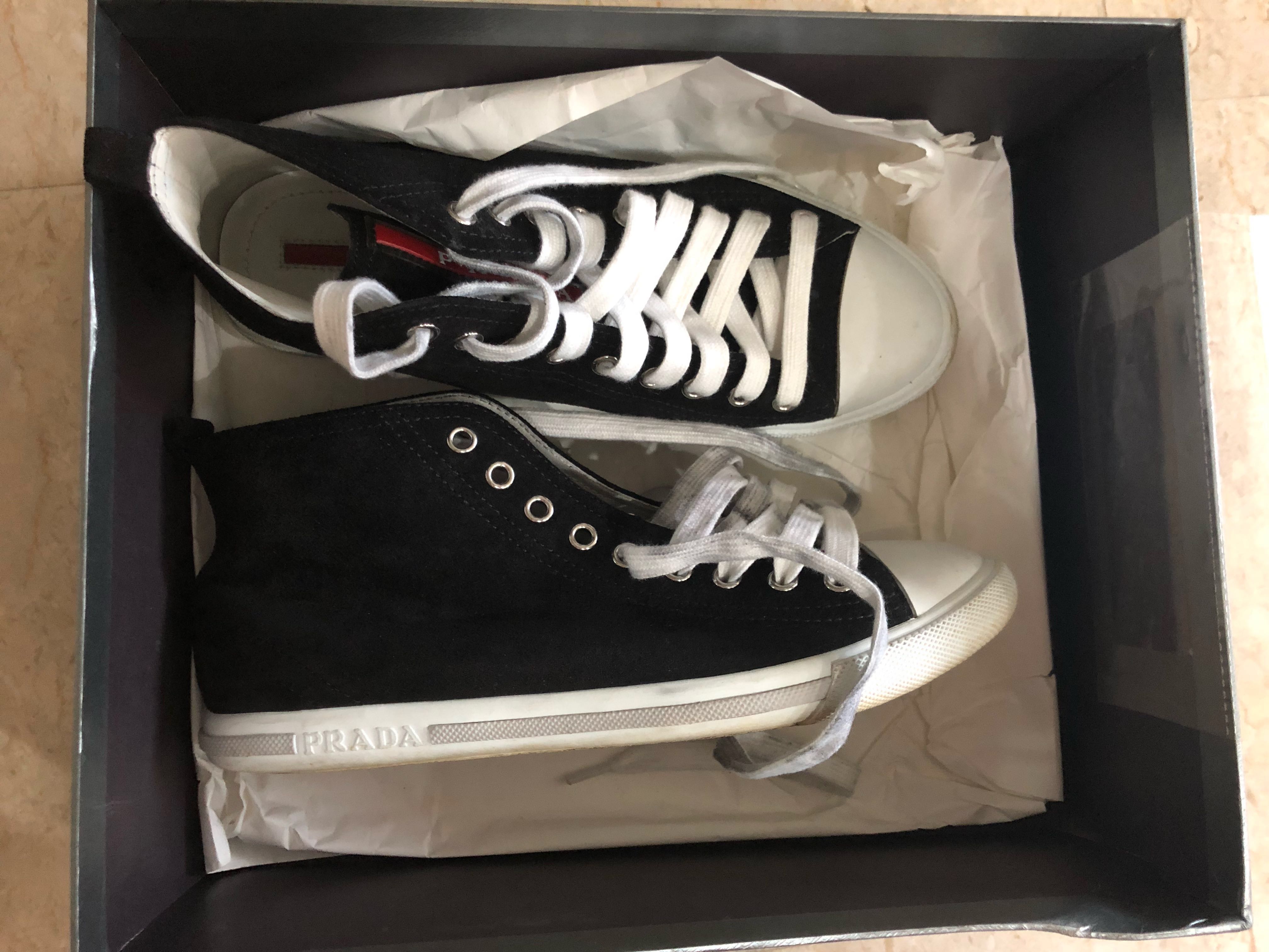 100 Authentic Prada Pre loved High Top Sneakers Women s Fashion Footwear Sneakers on Carousell
