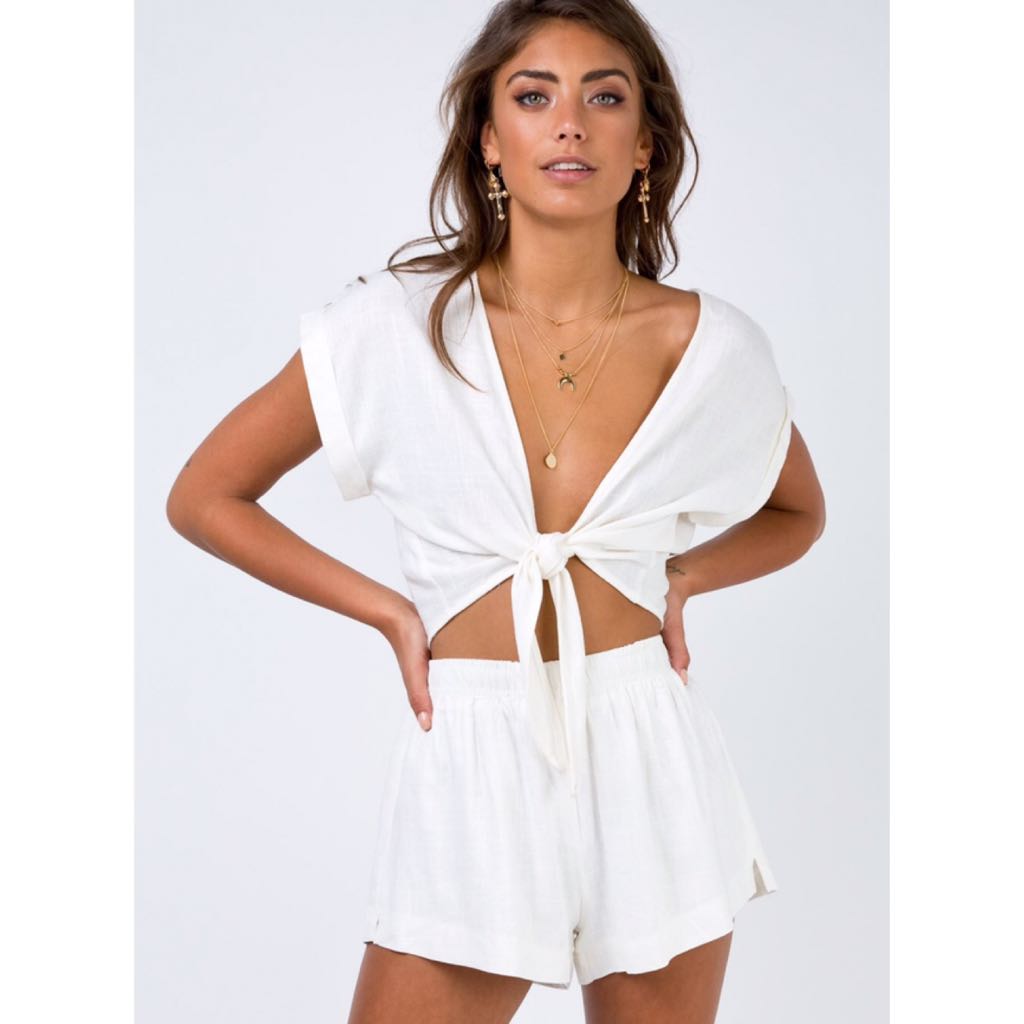 authentic princess polly boho white linen flowy beach house shorts