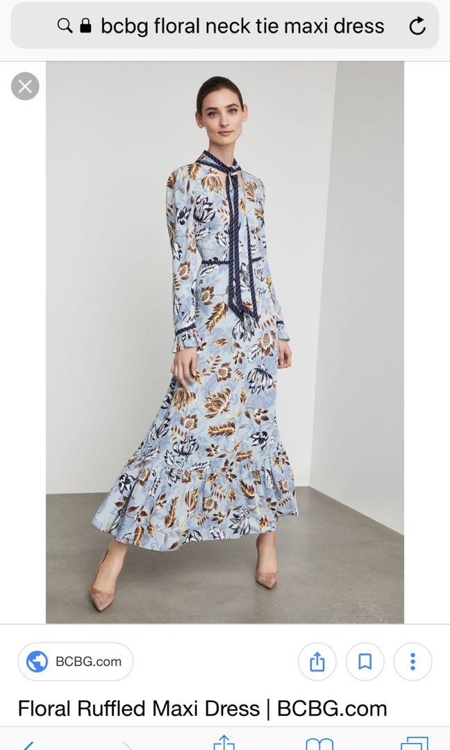 bcbg floral ruffled maxi dress