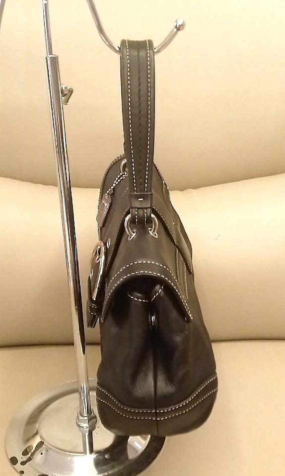 Coach - Black Leather Mini Shoulder Bag with Silver Metal Accents