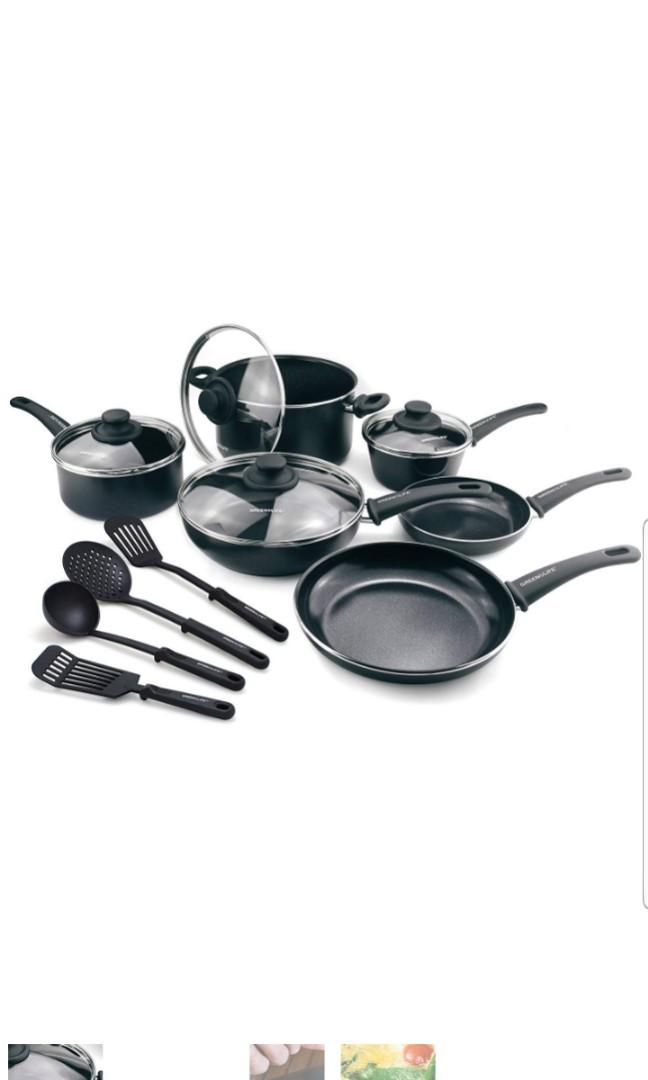 Greenlife Soft Grip Ceramic Non Stick Cookware Cooking Kitchen Pot Pan Wok Saucepan Frying Fry Pan Set 14 Piece Set Black Diamond Home Appliances Kitchenware On Carousell