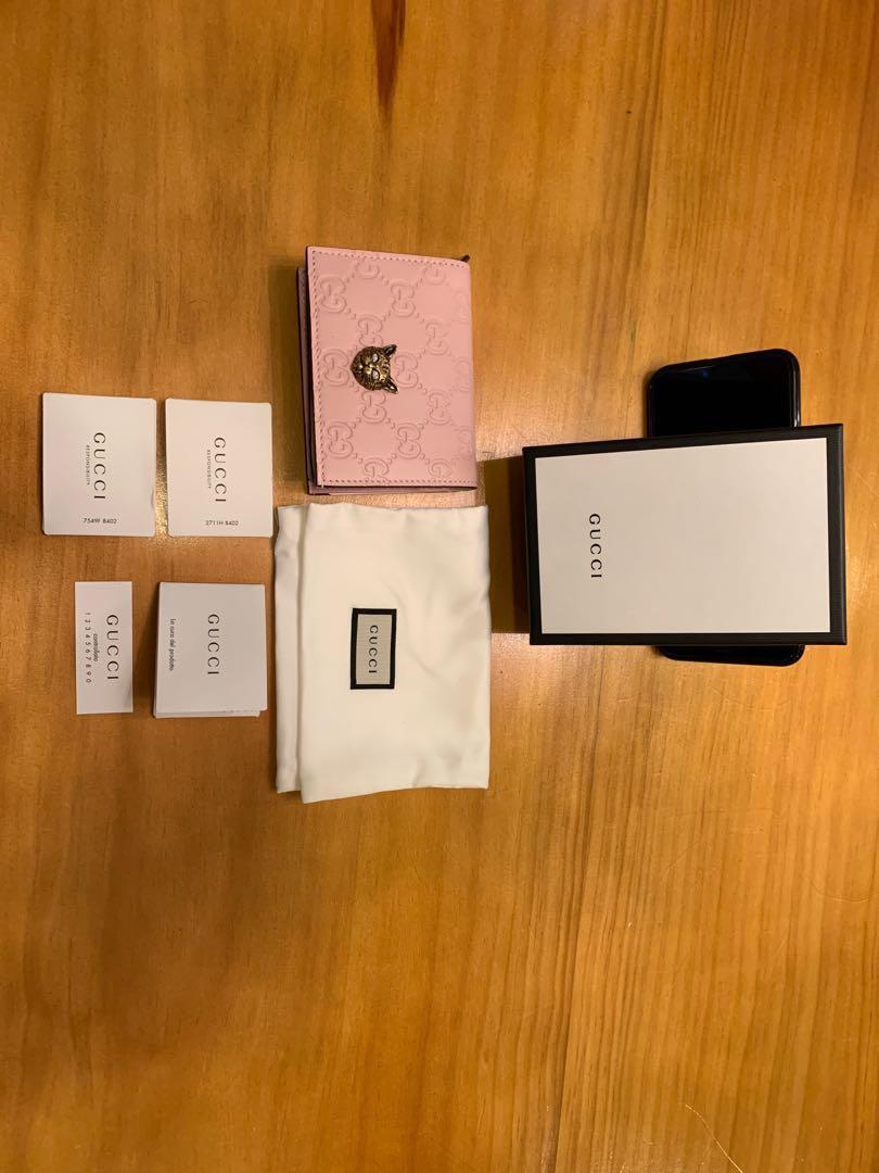 Gucci Signature Card Case With Cat Wallet Luxury Bags