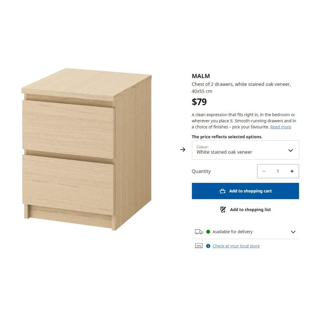 Ikea Malm Chest Of 2 Drawers White Stained Oak Veneer Furniture