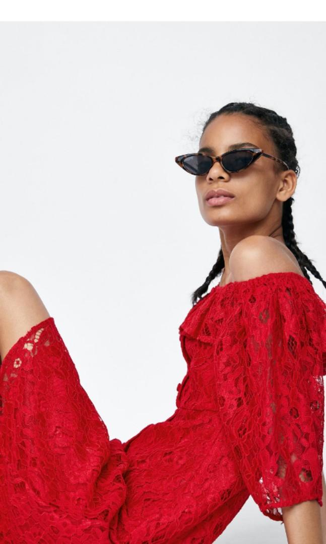 Zara red lace discount dress