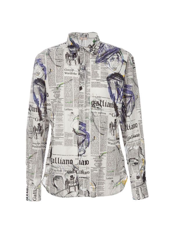 John galliano newspaper print shirt, Men's Fashion, Tops & Sets, Formal ...