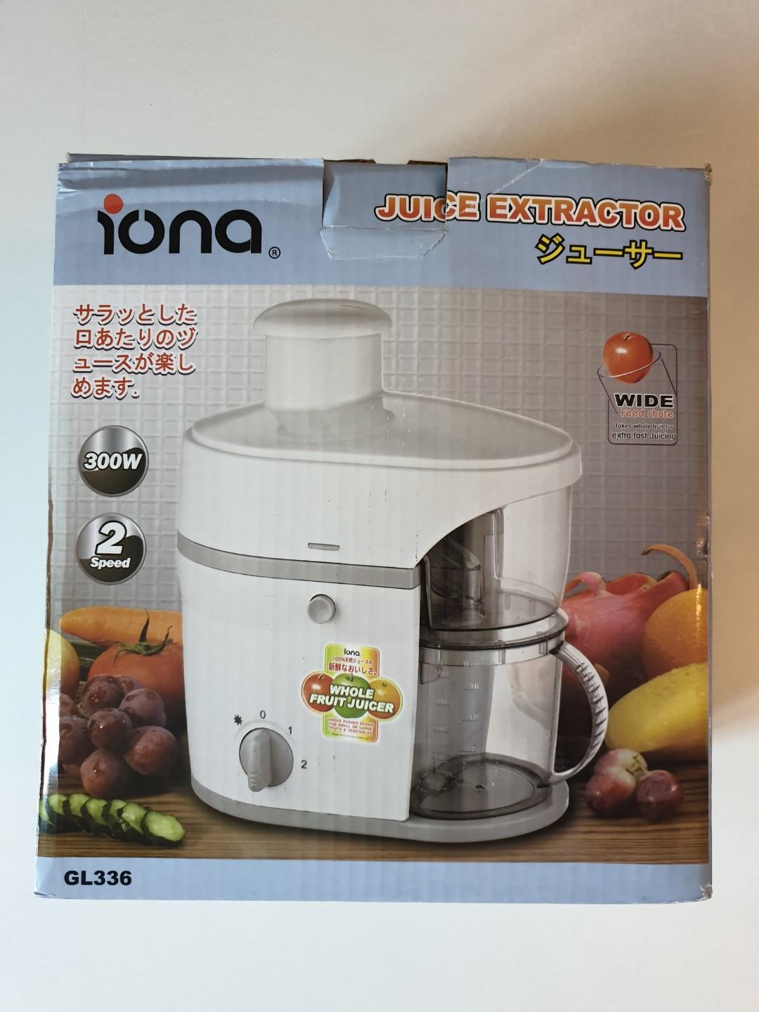 Juice Extractor (Category: Juicers, Blenders & Grinders) located in Singapore. Submitted by davidwtj1966 (Listing ID 226840301, Image 1). Description: NEW IONA JUICE EXTRACTOR Brand New 300W Motor Dual Speed Model GL336.