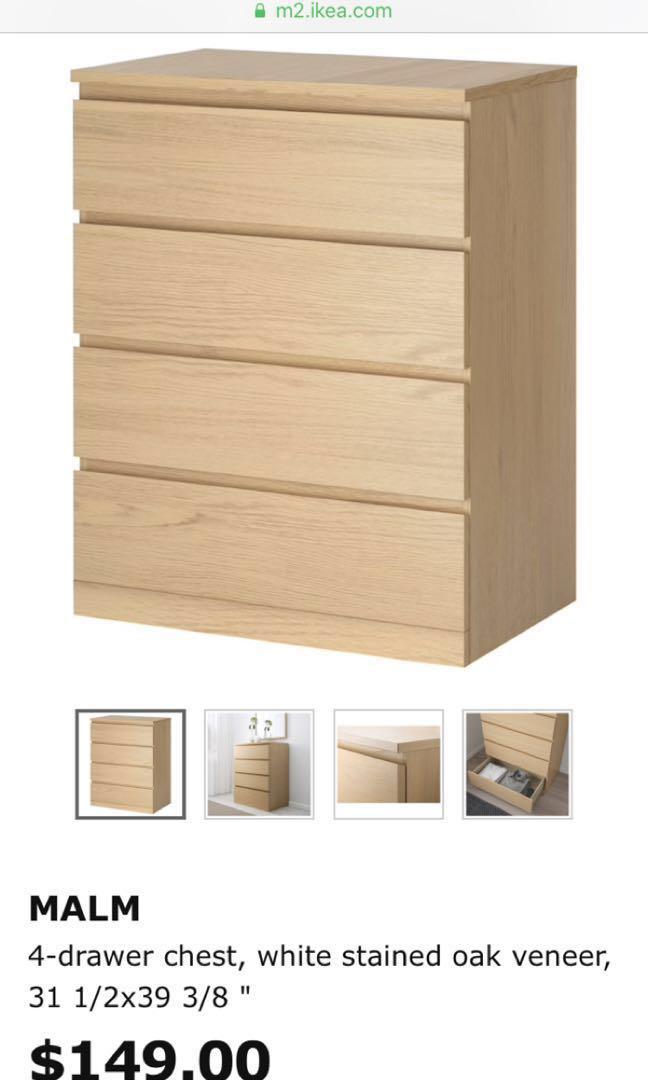 Malm 4 Drawer Chest White Stained Oak Veneer Furniture Shelves