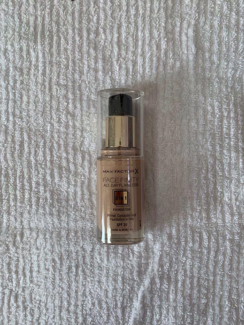 MAX FACTOR Face Finity All Day Flawless 3in1 Foundation (Category: Face Care) located in Calamba. Submitted by wendyxdiane (Listing ID 226871272, Image 1). Description: ✅ Brand new ✅ Authentic ✅ Shade: Warm Almond 45.