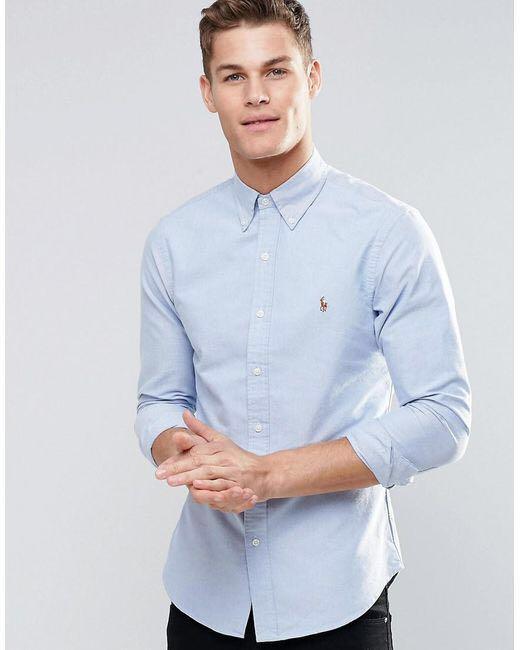 Polo Ralph Lauren Oxford Shirt In Slim Fit Blue, Men's Fashion, Tops & Sets, & Polo Shirts on Carousell