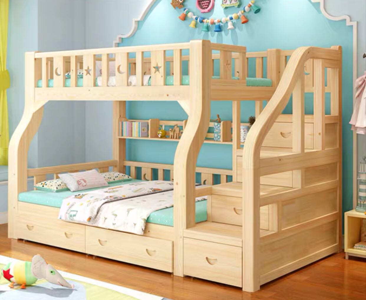 Double deck shop bed with stairs