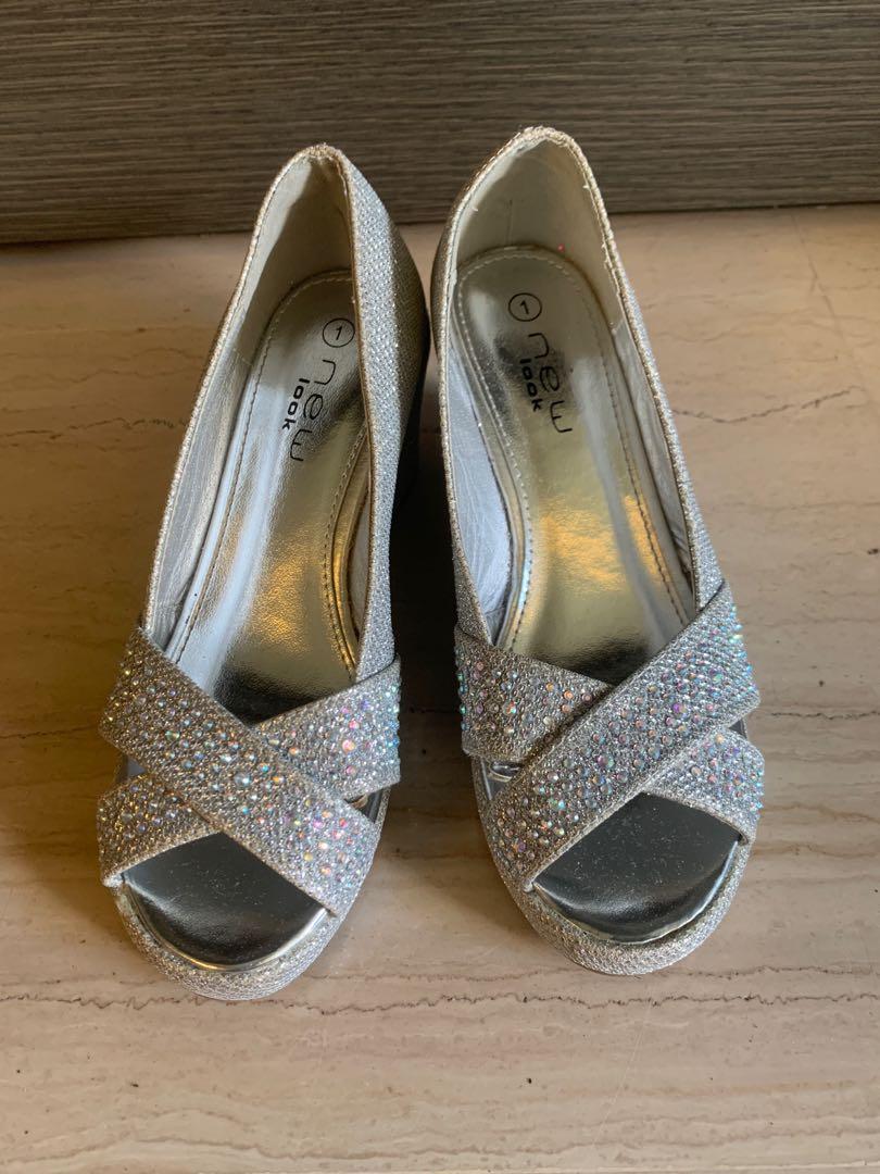Silver wedge discount heels for wedding
