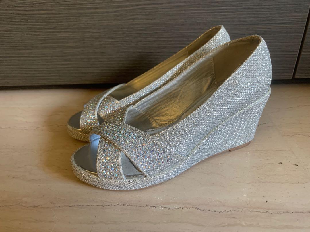 silver wedge heels for wedding