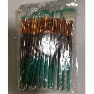 15 pcs Nylon Makeup Brush Set  Brush with Grey/Green Handle