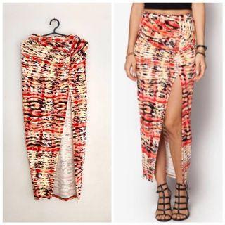 High Ruched Slit Maxi Skirt
