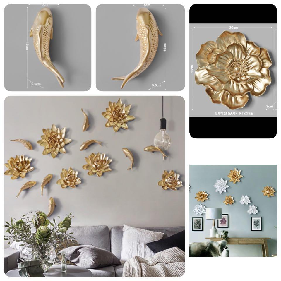 Beautiful 3 Piece Gold Art Sculpture Wall Decor Set Furniture