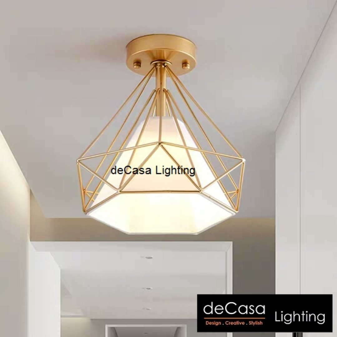 CEILING BASE DIAMOND DESIGN GOLD FRAME LIGHT, Furniture & Home Living ...