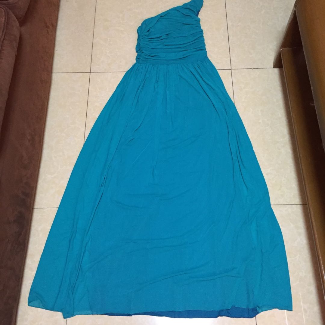 Green One Shoulder Long Gown, Women's Fashion, Dresses & Sets, Evening ...