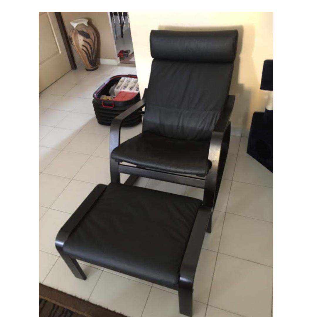 IKEA Leather Poang Armchair & Ottoman Chair, Furniture & Home Living