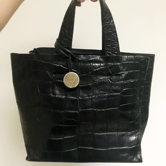 REDUCED FURLA Croc Embossed Leather Divide It Tote Bag Women s