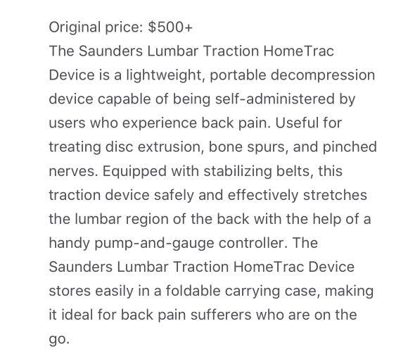 Saunders Lumbar Traction device with pump control, Health & Nutrition