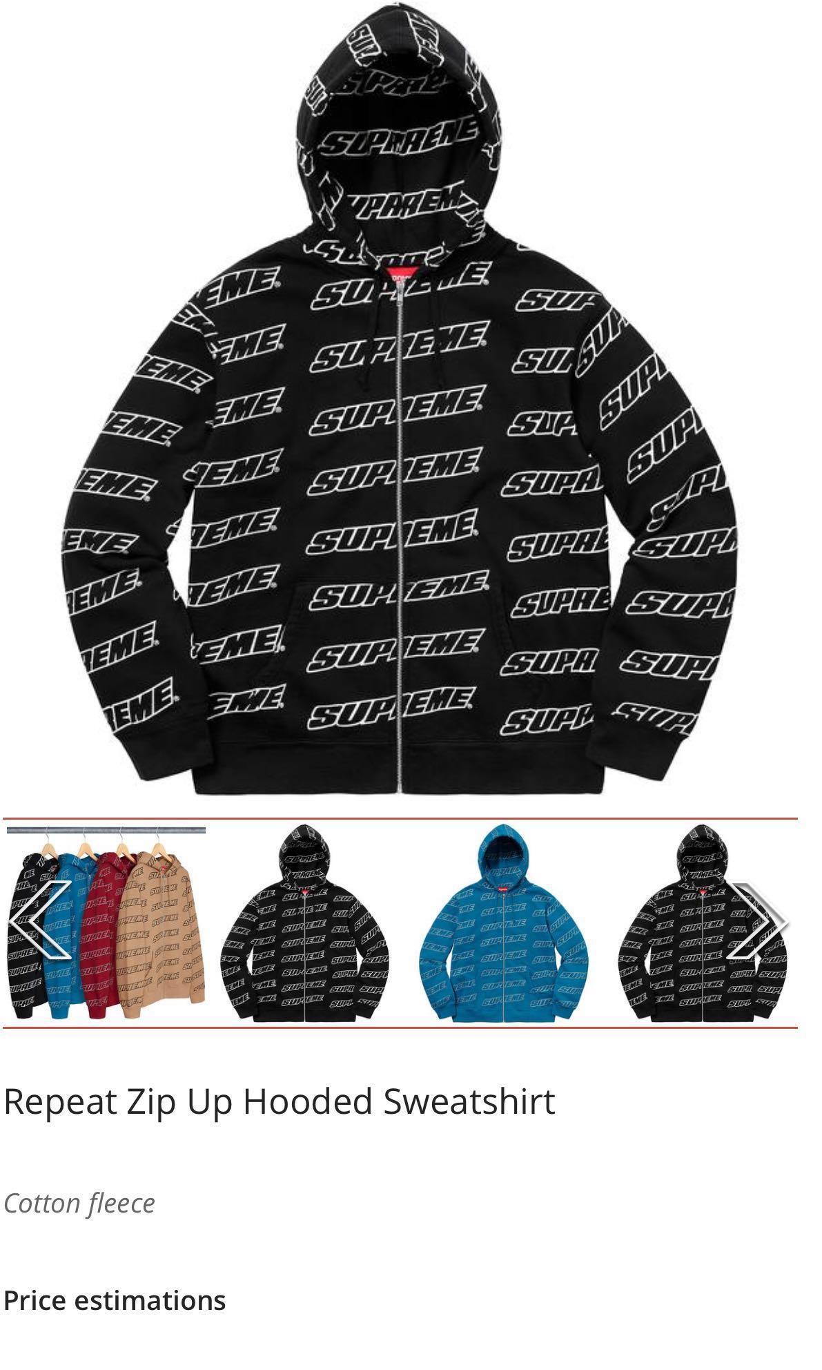 Supreme Black Repeat Zip Up Hooded Sweatshirt. Size M Men s Fashion Tops Sets Hoodies on Carousell