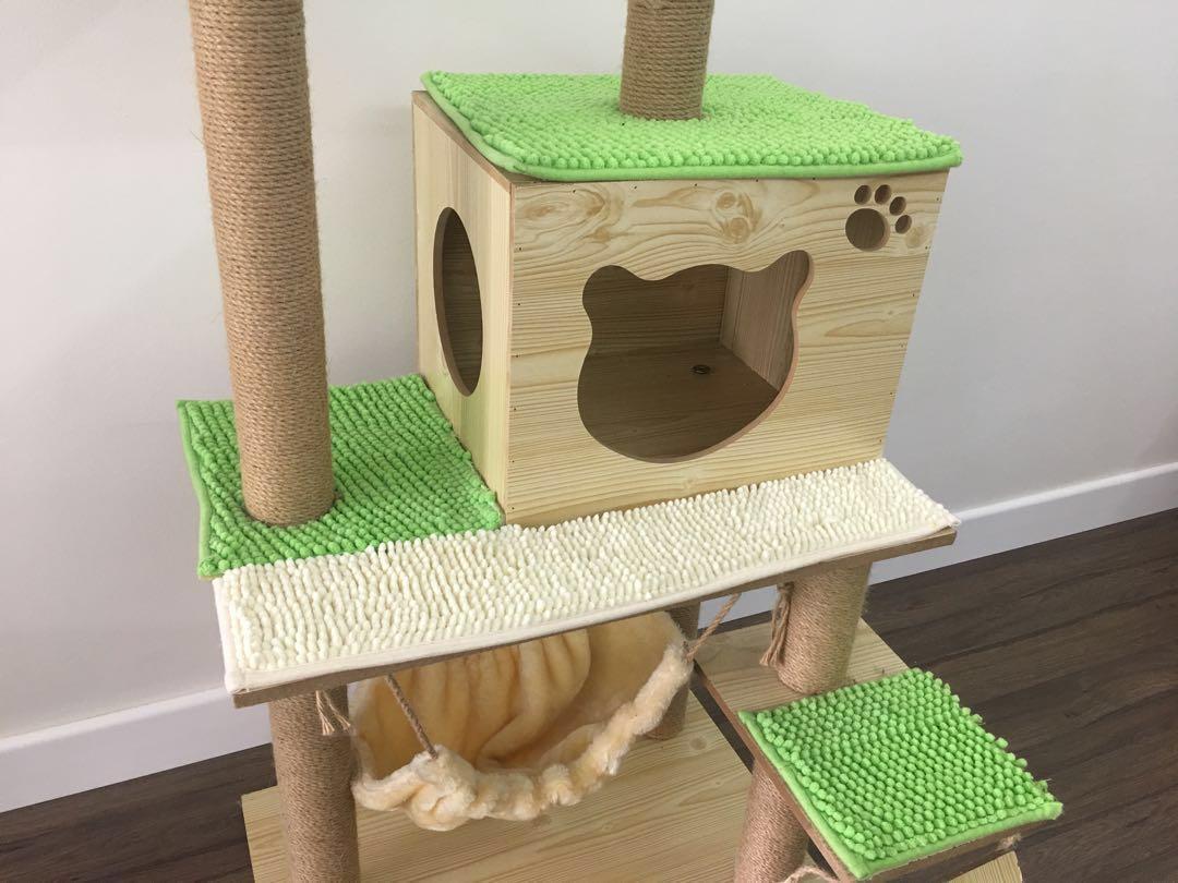 Wooden Cat Tree with Custom Carpeting, Pet Supplies, Homes & Other Pet