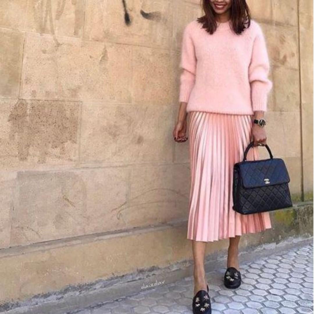 Pink pleated skirt zara clearance