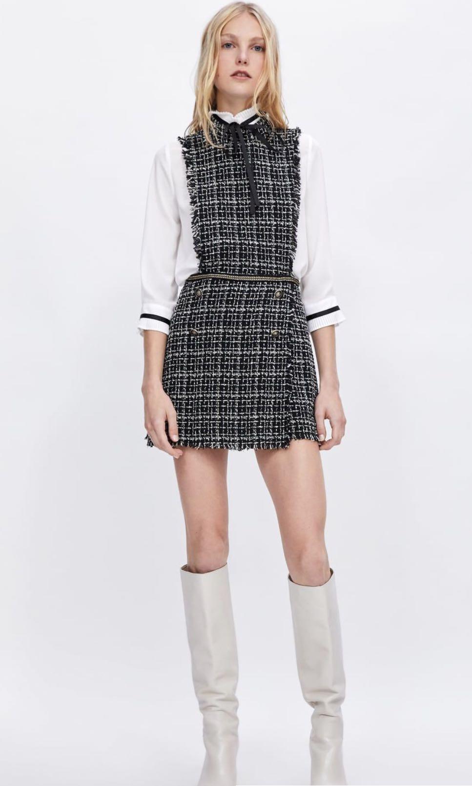 M S L Zara New F/W 2020 White Tweed Jumpsuit Dress Size XS 