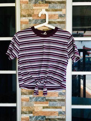 Candy Chopped Tie Front Tee (stripes/ crop top)