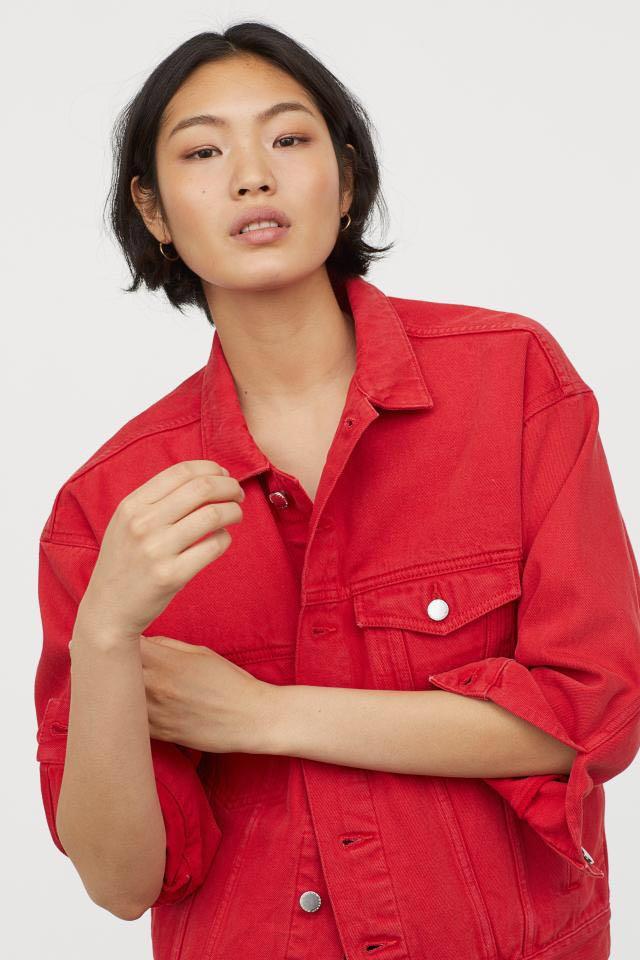 Red denim jacket h&m clearance