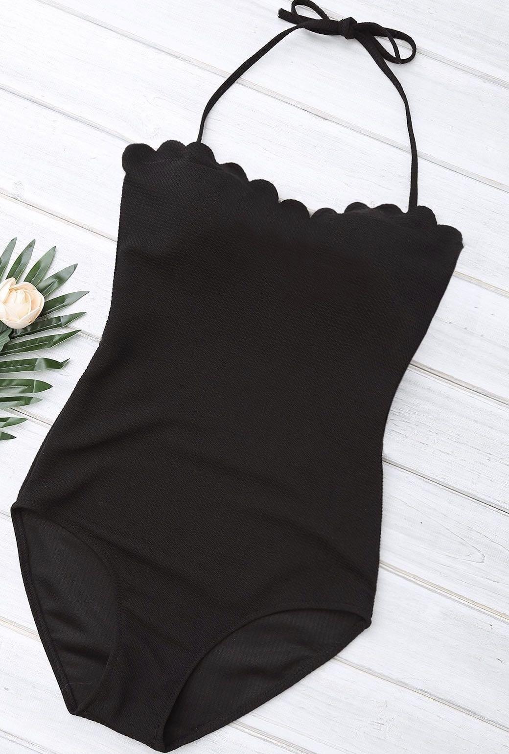 scalloped halter swimsuit