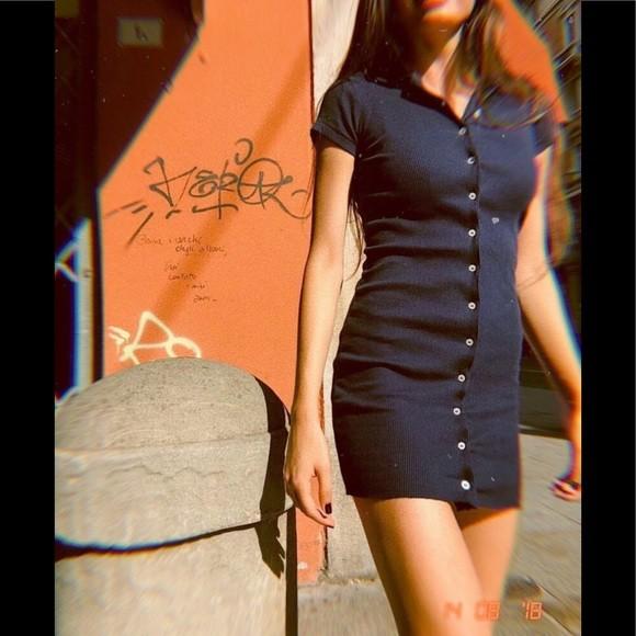 BNWT Brandy Melville navy ribbed caroline button down dress