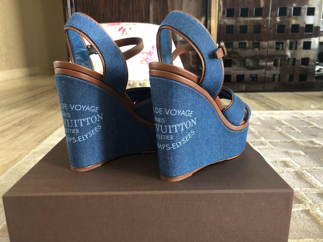 LOUIS VUITTON LOUIS VUITTON Denim Wedge Sole Sandals U.S Size 6.5