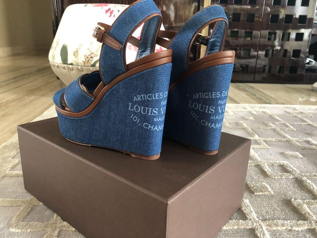 LOUIS VUITTON LOUIS VUITTON Denim Wedge Sole Sandals U.S Size 6.5