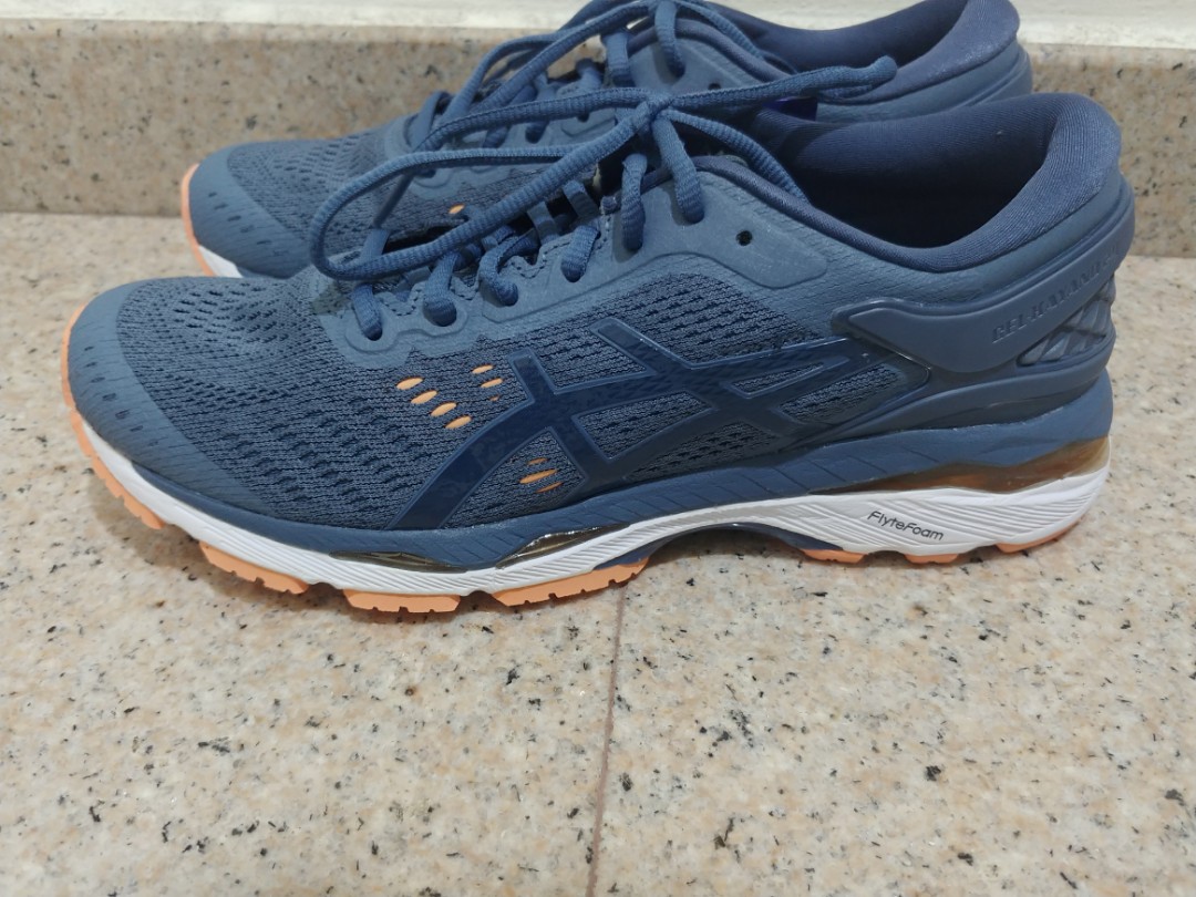 Asics women's gel-kayano 24 shoe - smoke blue/dark blue/cantaloupe top