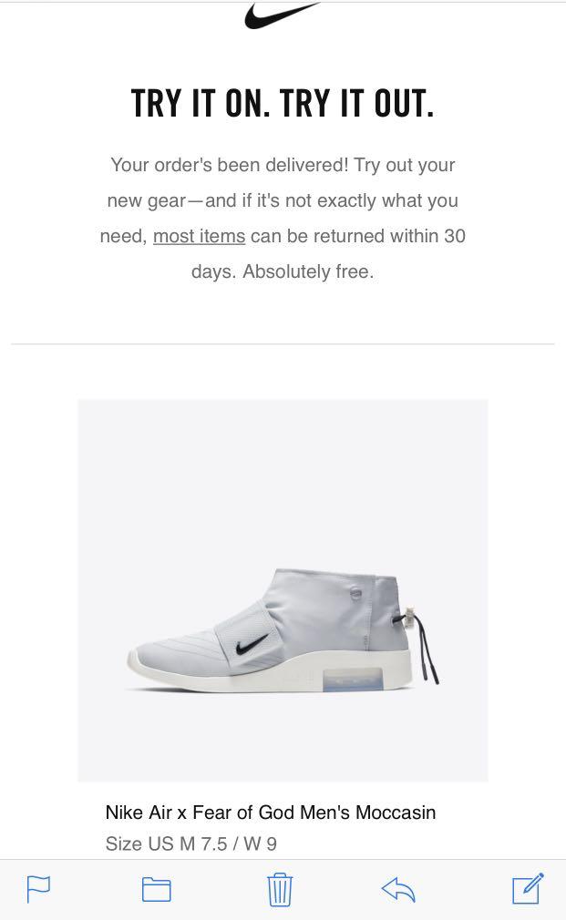 nike air x fear of god men's moccasin