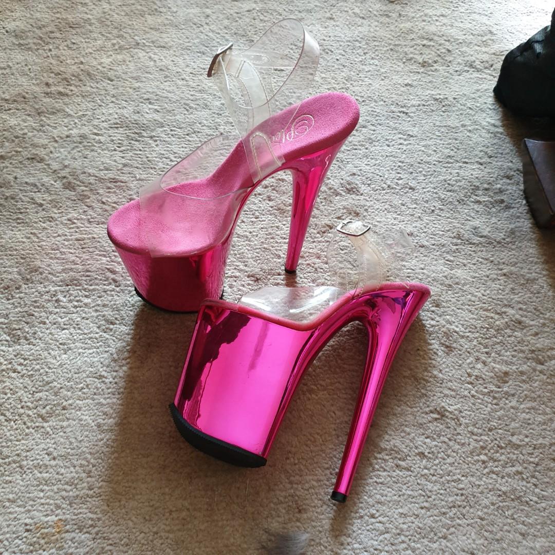 PLeaser 8 inch Pink Chrome heels, Women 