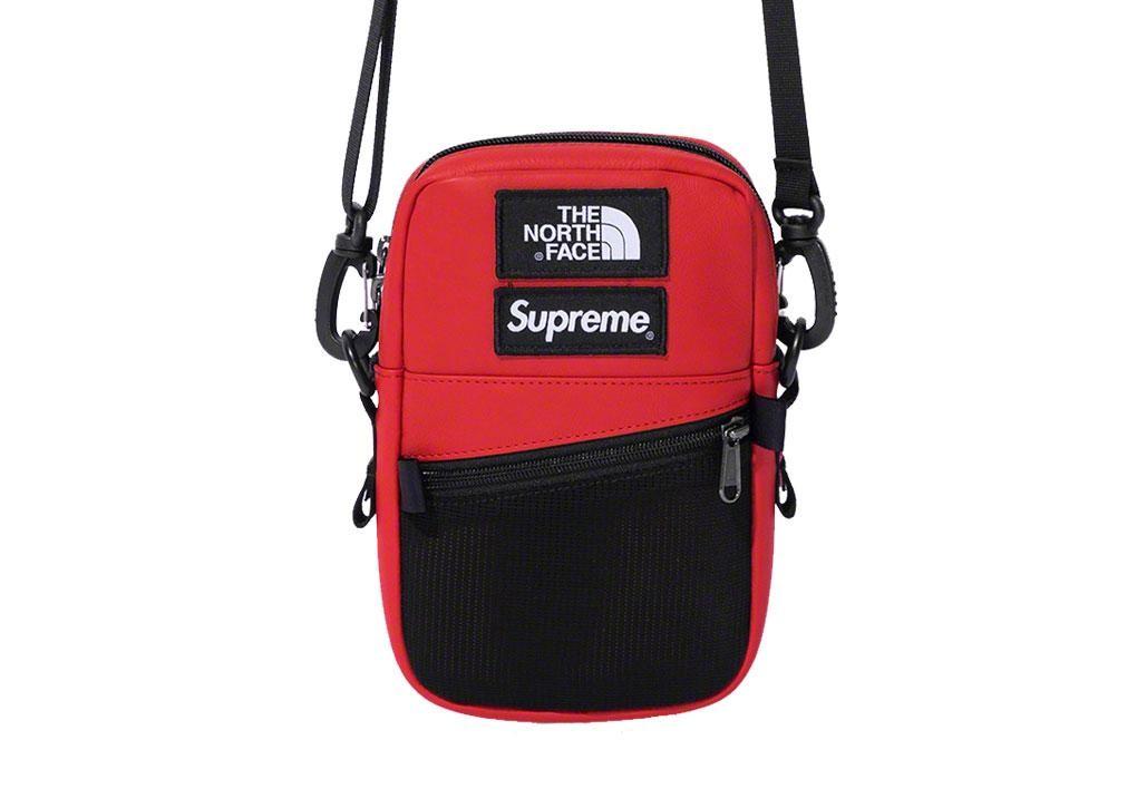 supreme the north face leather shoulder bag red