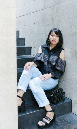Ruffle Black Top