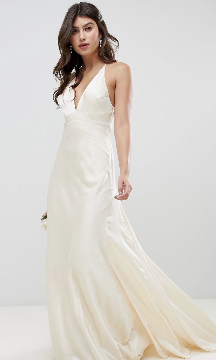 Asos edition satin panelled wedding dress with fishtail clearance