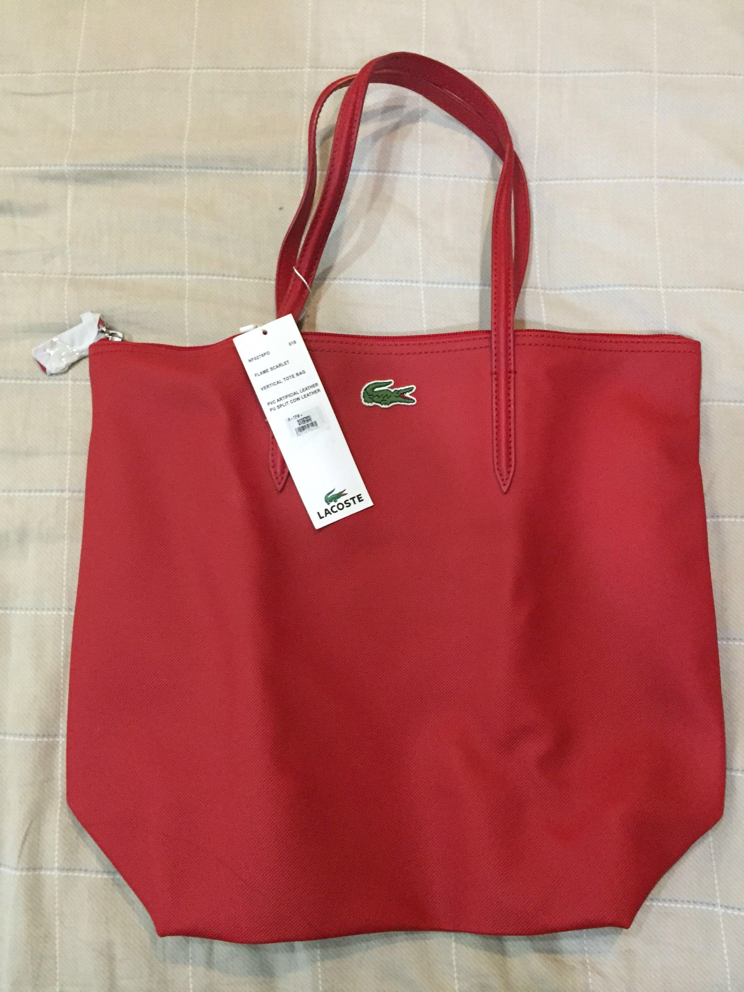 Authentic Lacoste Vertical Tote Bag Red, Women's Fashion, Bags