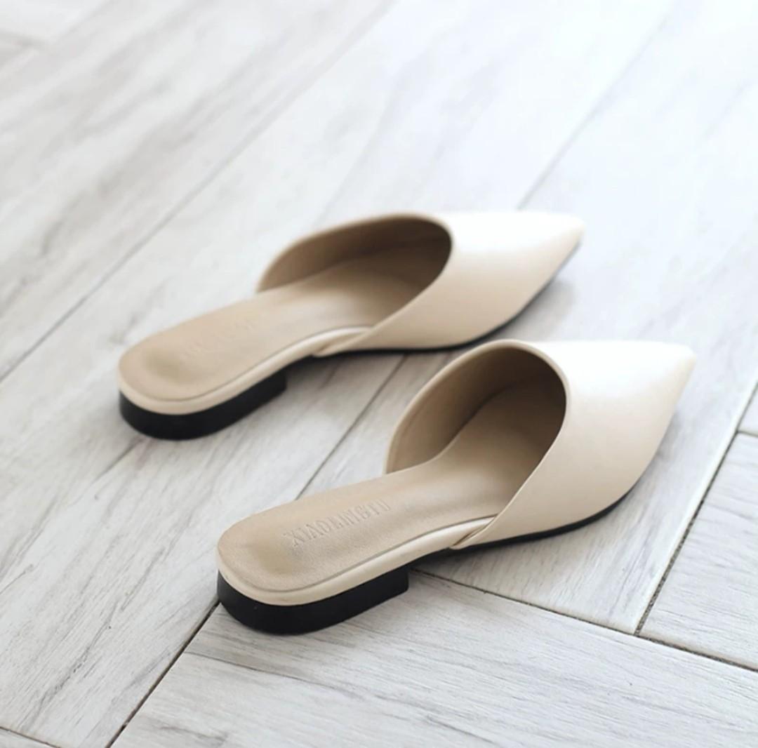 cream mules flat