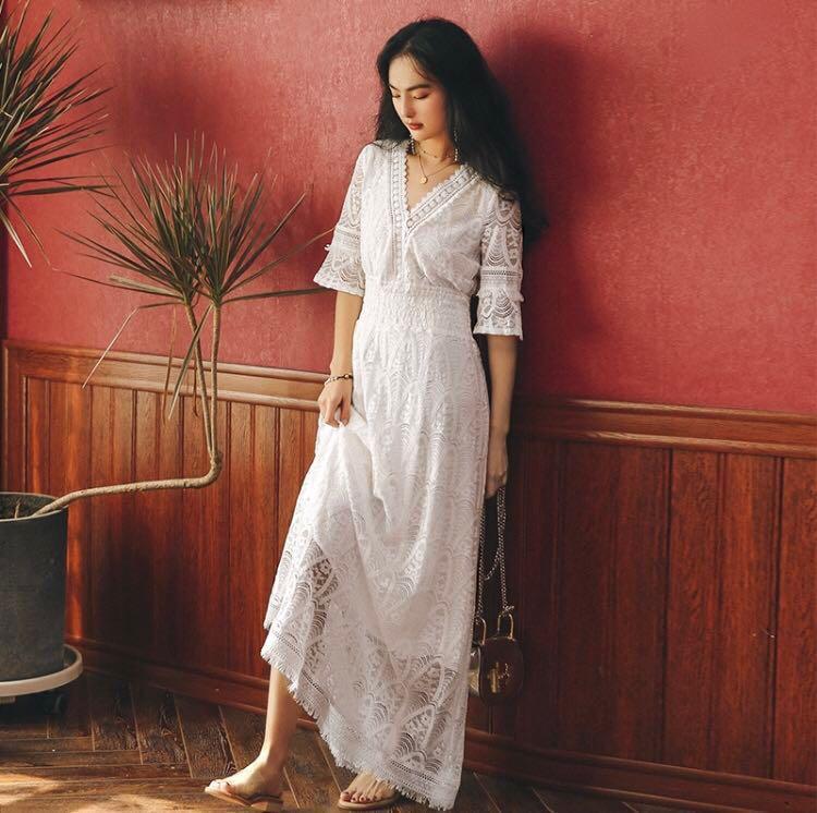 White lace bohemian maxi dress shop