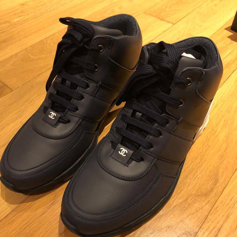 chanel black high top sneakers