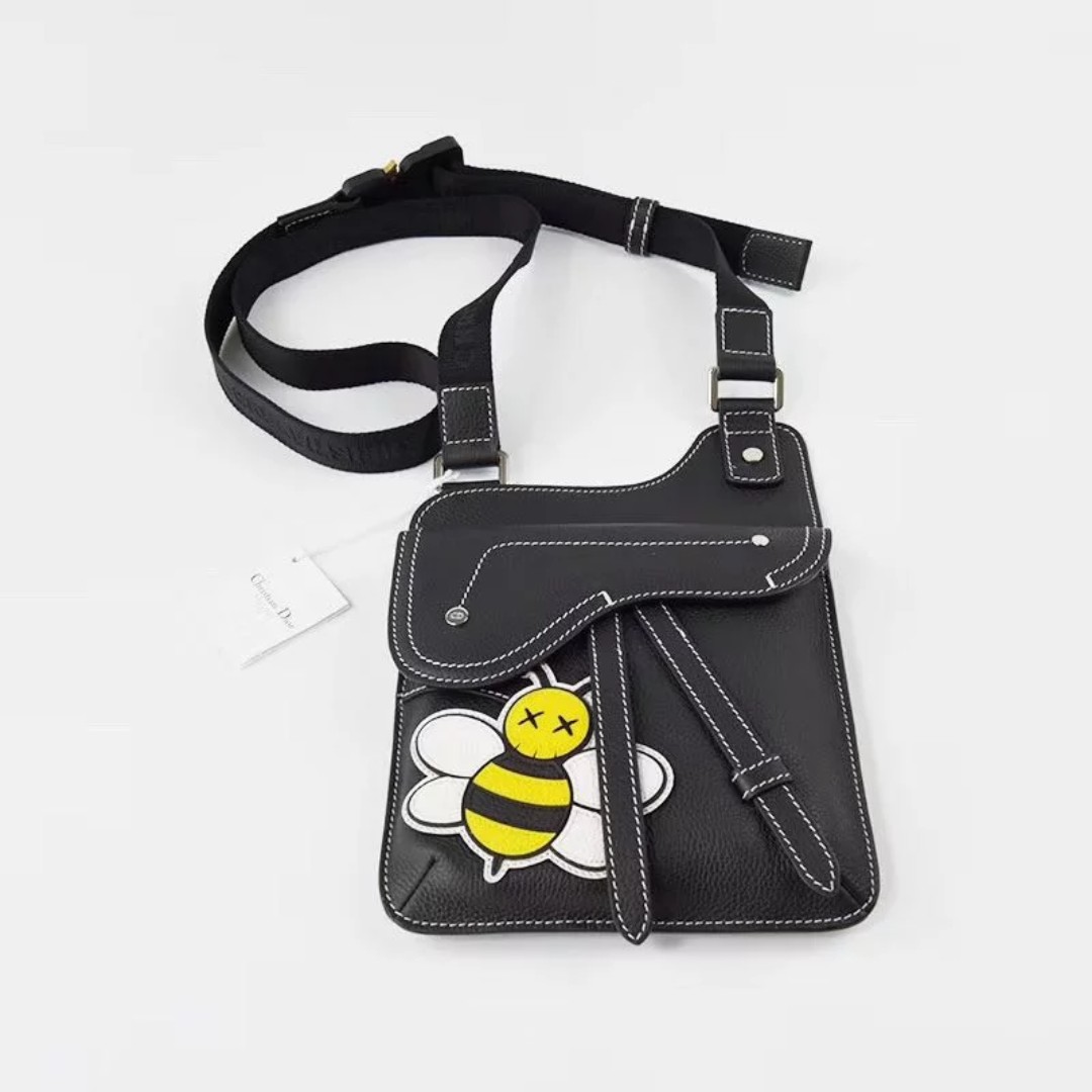 dior black calfskin messenger bag