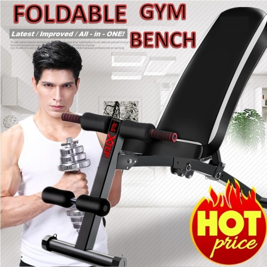 Foldable Gym Bench With Push Up Bar And Resistance Band Sports