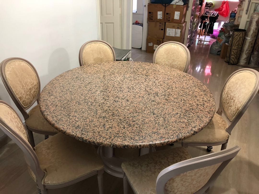 To Clear Granite Table With Chairs And Lazy Susan For Sale