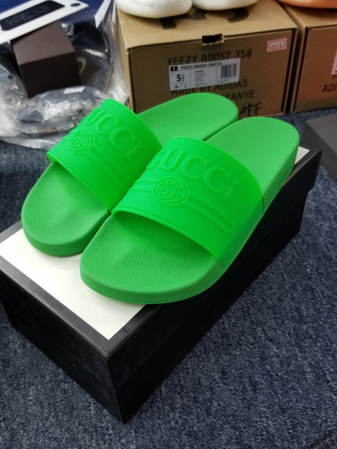 Gucci neon green slippers, Men's 